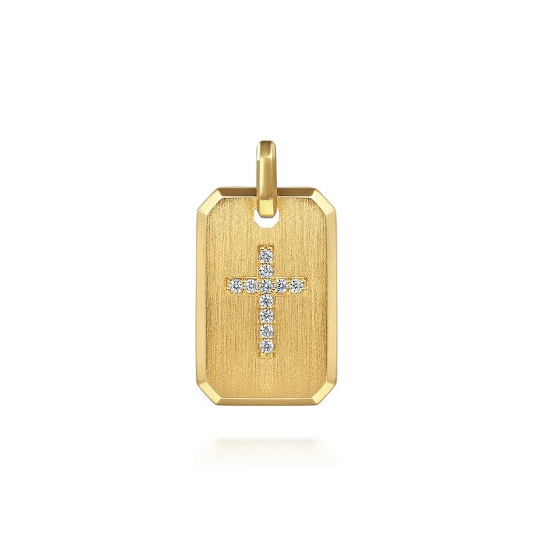 14K Yellow Gold Dog Tag Diamond Pendant
