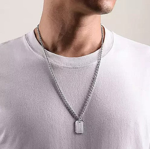 Sterling Silver Satin Dog Tag Pendant