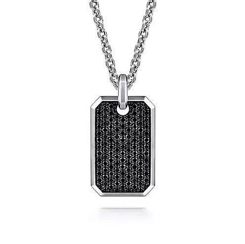 Sterling Silver Black Spinel Dog Tag Pendant