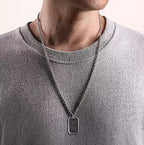 Sterling Silver Black Spinel Dog Tag Pendant