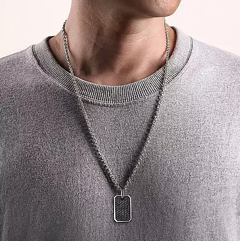 Sterling Silver Black Spinel Dog Tag Pendant