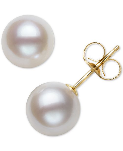 14K Yellow Gold Pearl Stud Earrings
