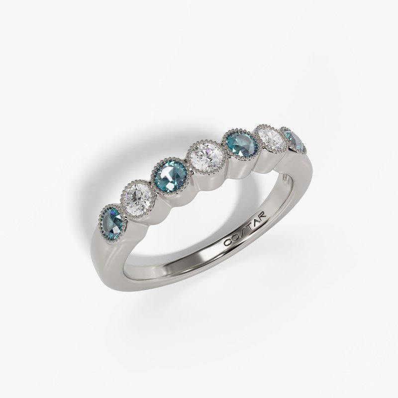 14K White Gold Alexandrite & Diamond Bezel Band