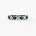 14K White Gold Emerald & Diamond Bezel Set Band