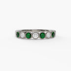 14K White Gold Emerald & Diamond Bezel Set Band