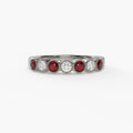 14K White Gold Ruby & Diamond Bezel Band
