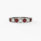 14K White Gold Ruby & Diamond Bezel Band