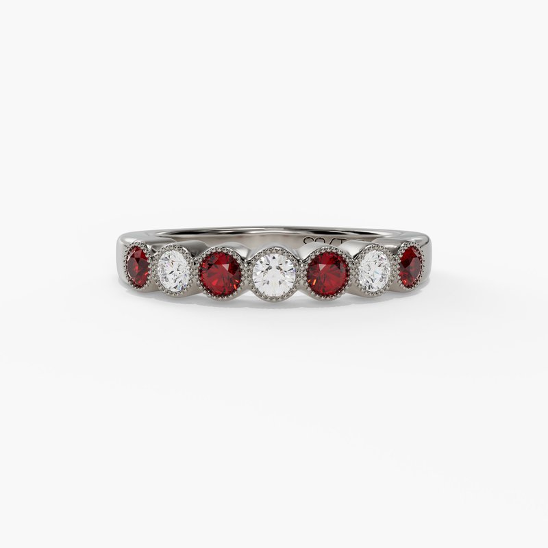 14K White Gold Ruby & Diamond Bezel Band