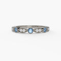 14K White Gold Blue Zircon & Diamond Milgrain Band