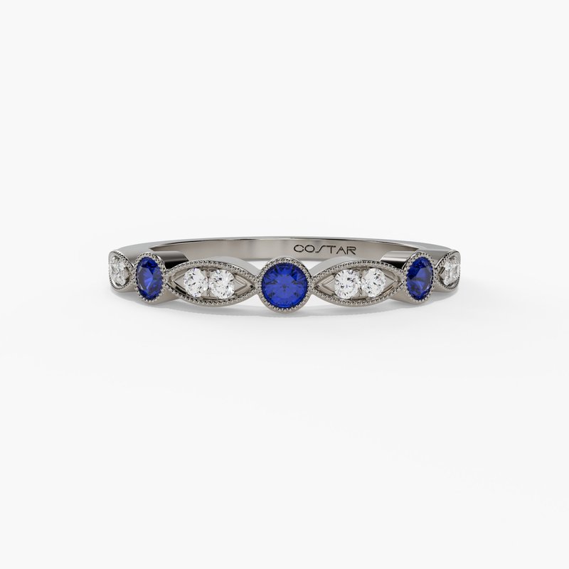 14K White Gold Milgrain Marquise Station Band