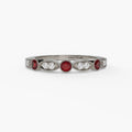 14K White Gold Ruby & Diamond Milgrain Band