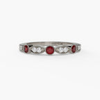 14K White Gold Ruby & Diamond Milgrain Band