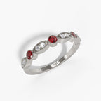 14K White Gold Ruby & Diamond Milgrain Band
