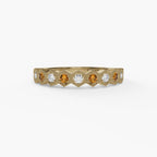 14K Gold Citrine & Diamond Milgrain Band