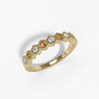 14K Gold Citrine & Diamond Milgrain Band