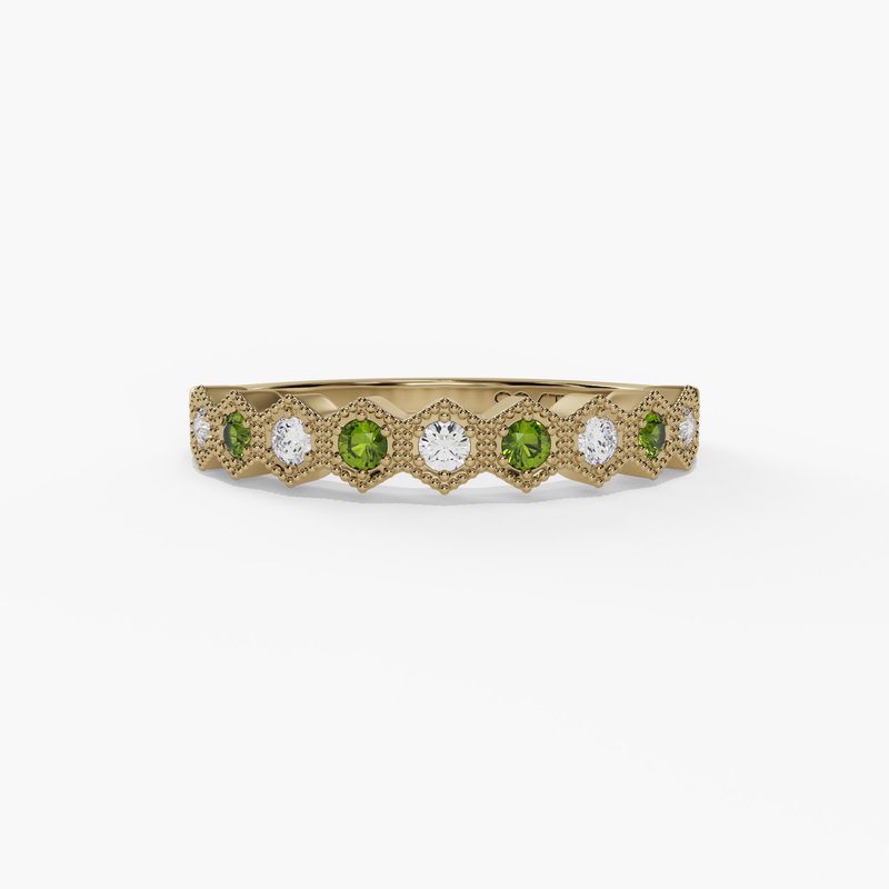 14K Gold Peridot & Diamond Milgrain Band