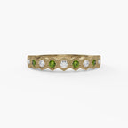 14K Gold Peridot & Diamond Milgrain Band