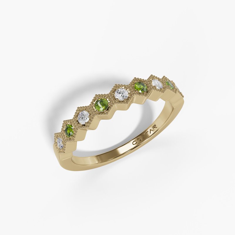 14K Gold Peridot & Diamond Milgrain Band