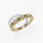 14K Gold Peridot & Diamond Milgrain Band