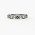 14K White Gold Alexandrite & Diamond Milgrain Band