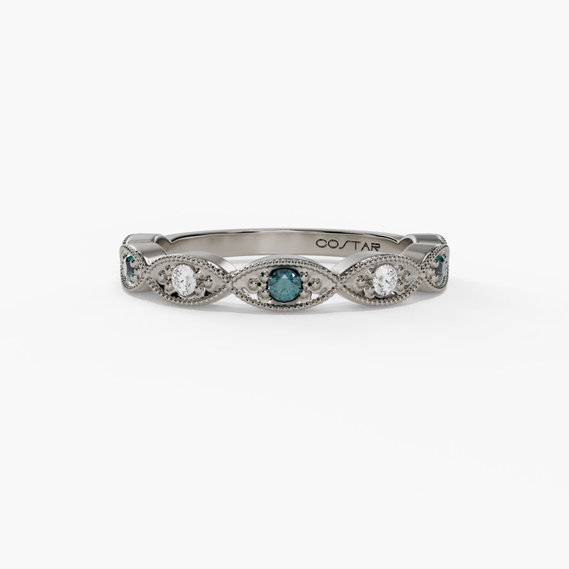 14K White Gold Alexandrite & Diamond Milgrain Band