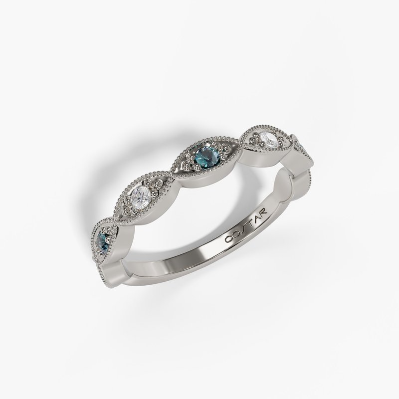 14K White Gold Alexandrite & Diamond Milgrain Band