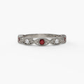 14K White Gold Ruby & Diamond Milgrain Band