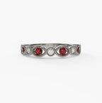 14K White Gold Sapphire & Diamond Milgrain Band