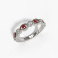 14K White Gold Sapphire & Diamond Milgrain Band