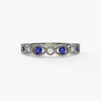 14K White Gold Sapphire & Diamond Milgrain Band