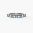 14K White Gold Blue Topaz & Diamond Micropave Band