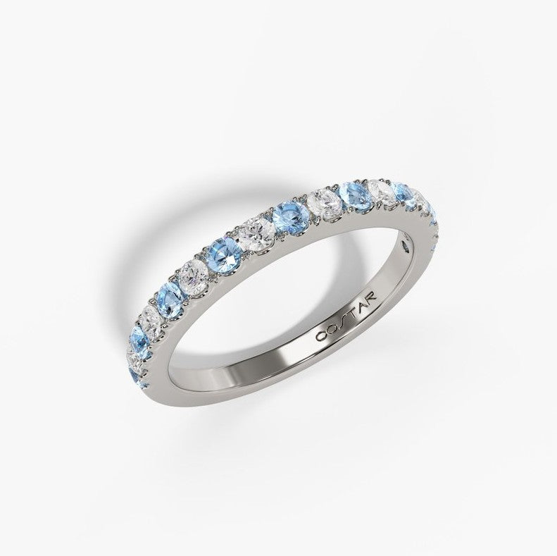 14K White Gold Blue Topaz & Diamond Micropave Band