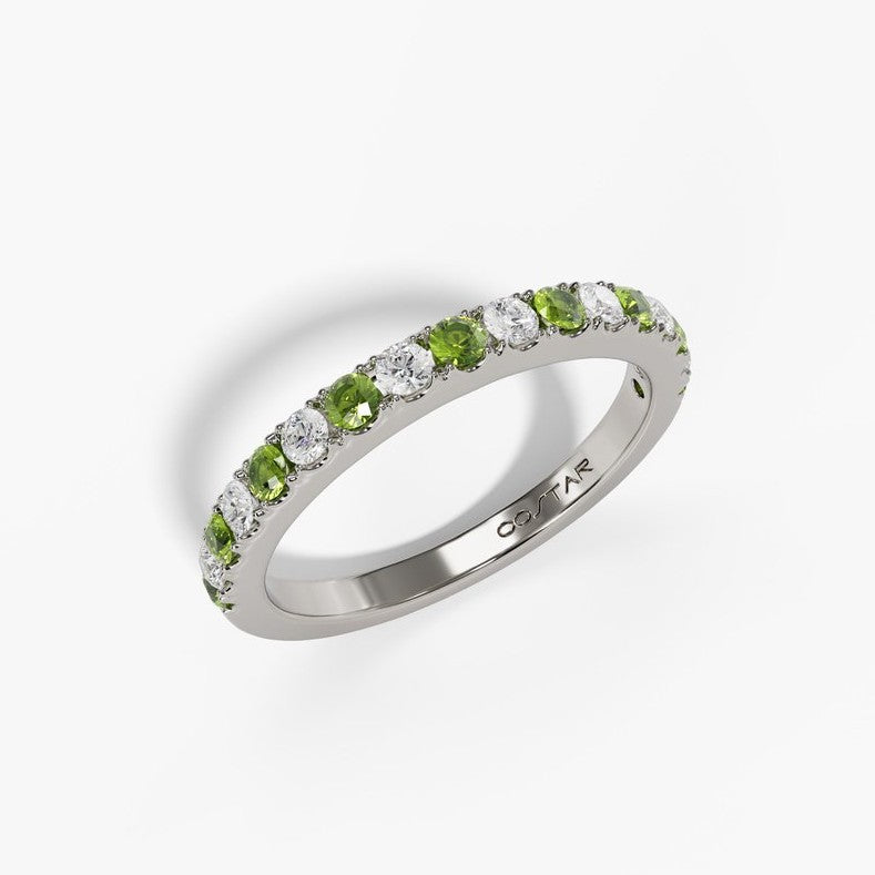 14K White Gold Peridot & Diamond Micropave Band