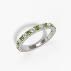 14K White Gold Peridot & Diamond Micropave Band