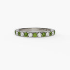 14K White Gold Peridot & Diamond Micropave Band