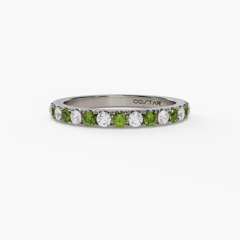 14K White Gold Peridot & Diamond Micropave Band