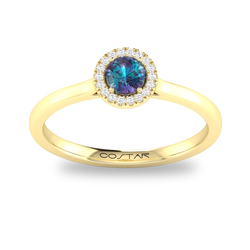 10K Gold Man-Made Alexandrite Halo Ring