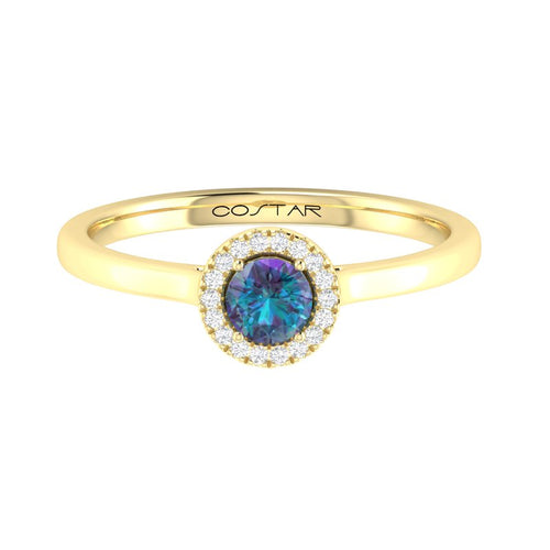 10K Gold Man-Made Alexandrite Halo Ring