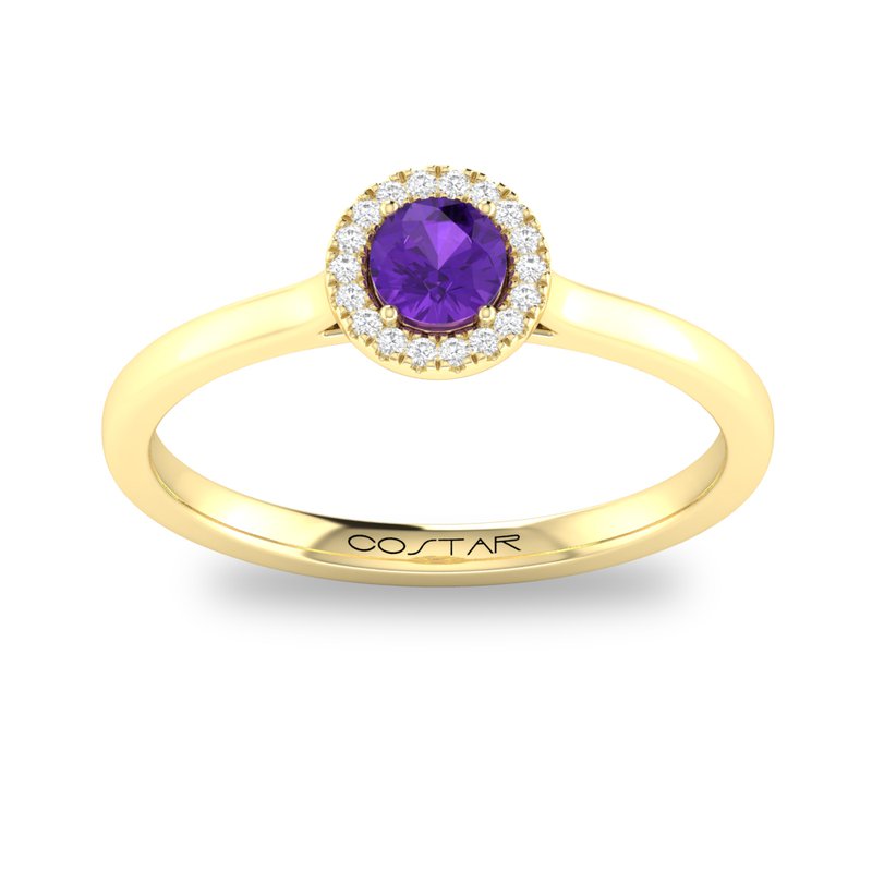10K Gold Amethyst & Diamond Halo Ring