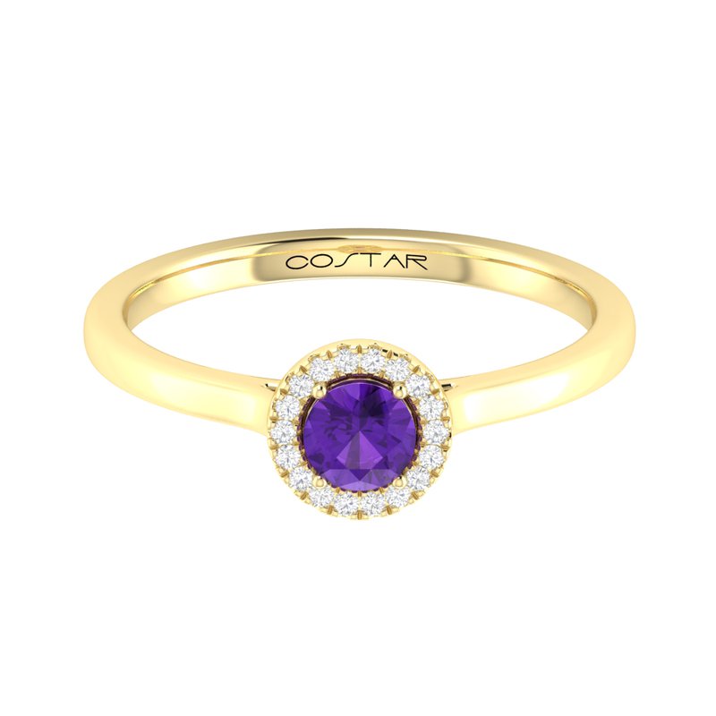 10K Gold Amethyst & Diamond Halo Ring