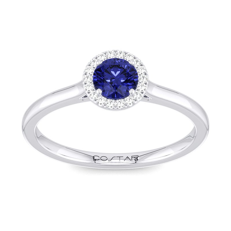 10K White Gold Blue Sapphire Halo Ring