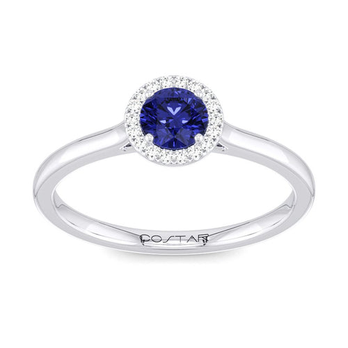 10K White Gold Blue Sapphire Halo Ring