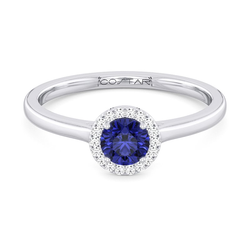10K White Gold Blue Sapphire Halo Ring