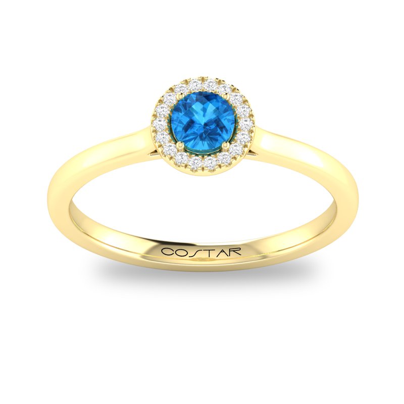 10K Gold Blue Topaz & Diamond Halo Ring