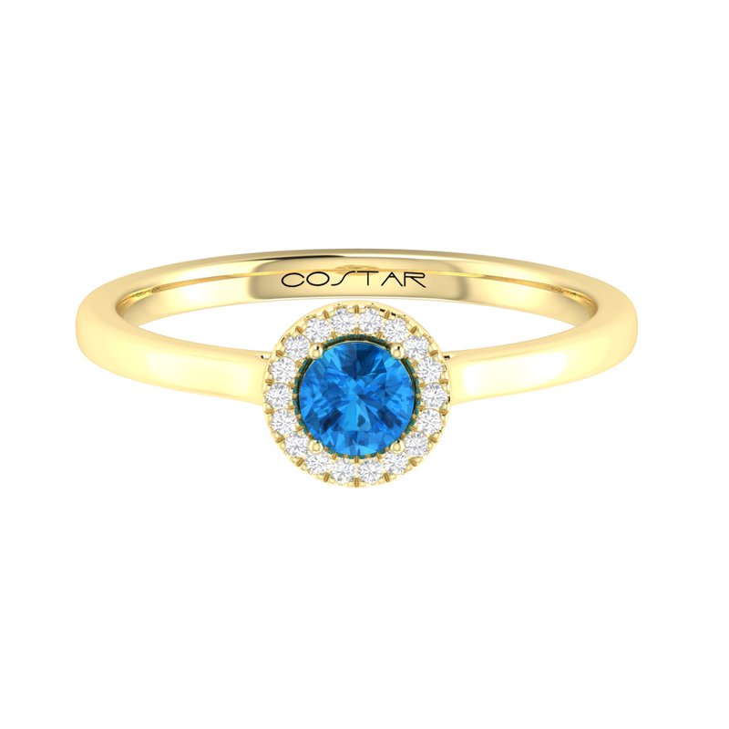 10K Gold Blue Topaz & Diamond Halo Ring