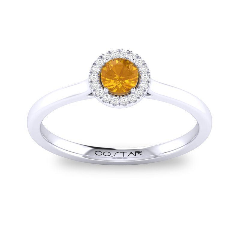 10K White Gold Citrine Halo Ring