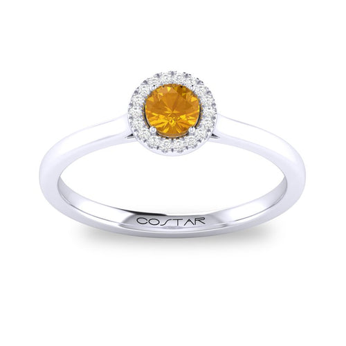 10K White Gold Citrine Halo Ring