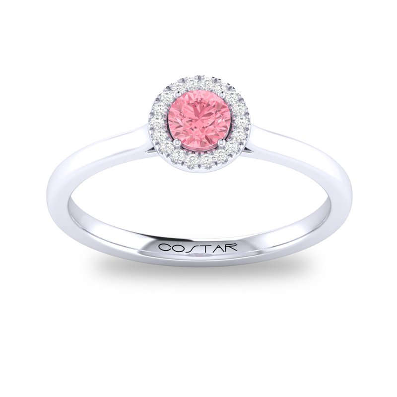 10K White Gold PinkTourmaline Halo Ring