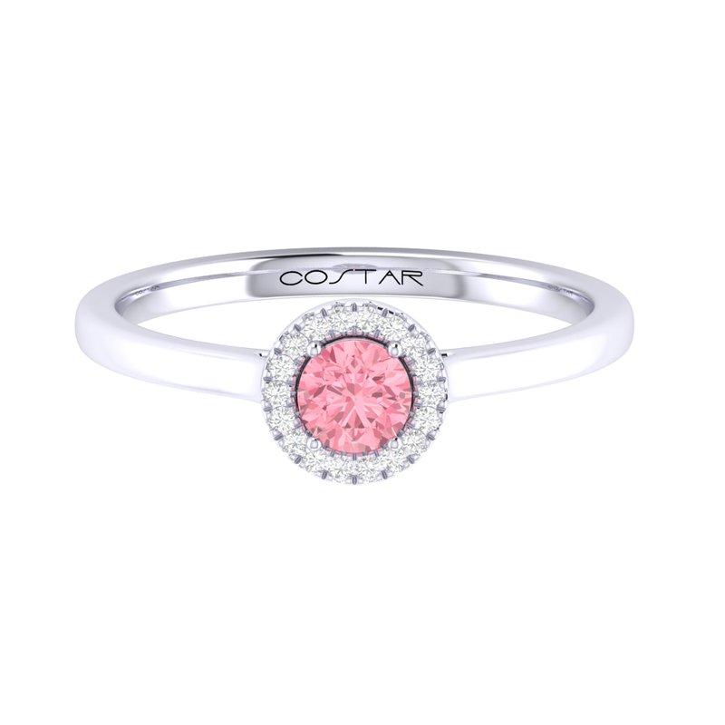 10K White Gold PinkTourmaline Halo Ring