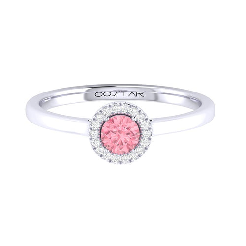 10K White Gold PinkTourmaline Halo Ring